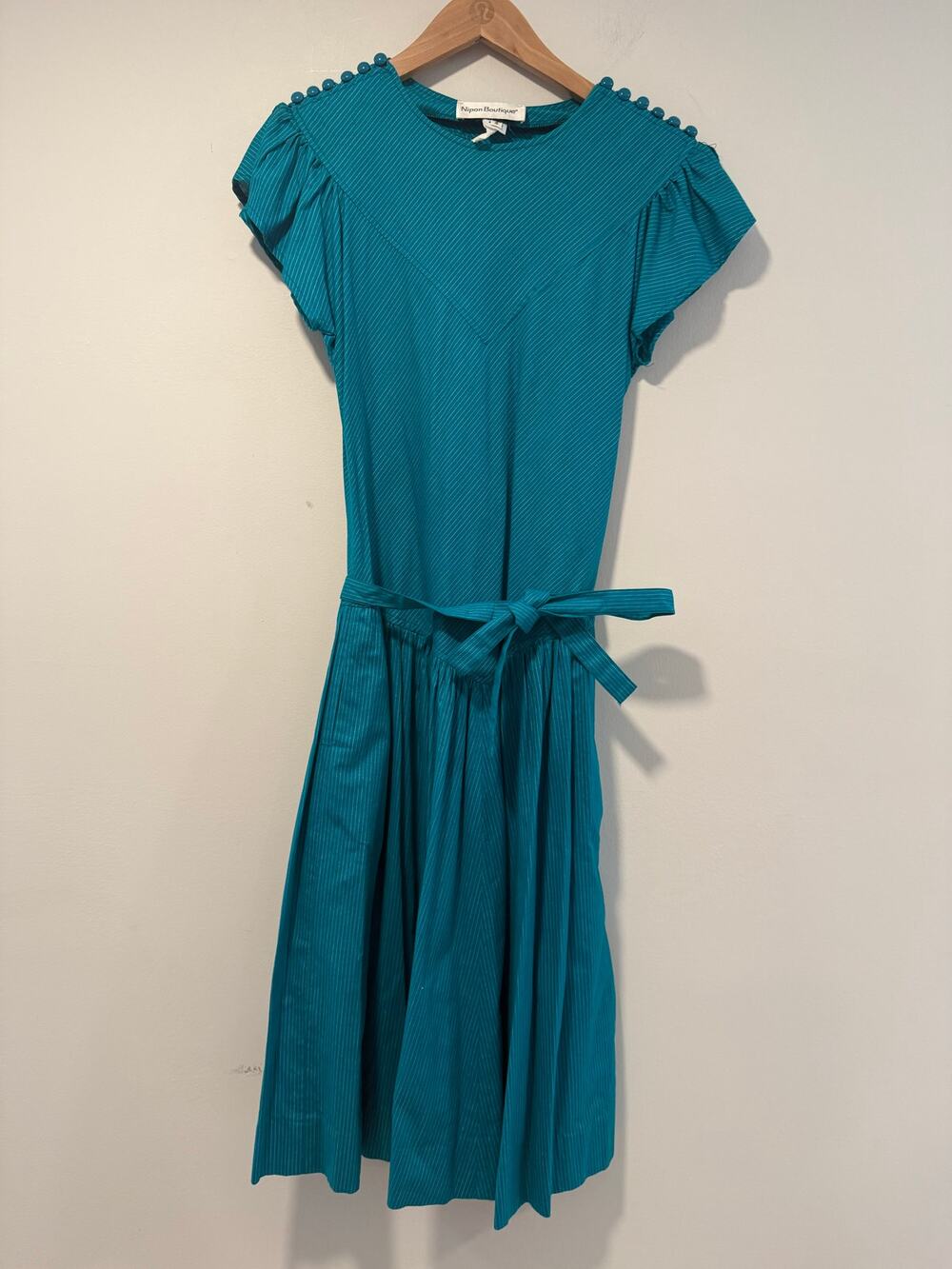 Vintage Nipon Boutique 1980s Belted Dress Flutter Sleeve Cotton Sz 4 JL